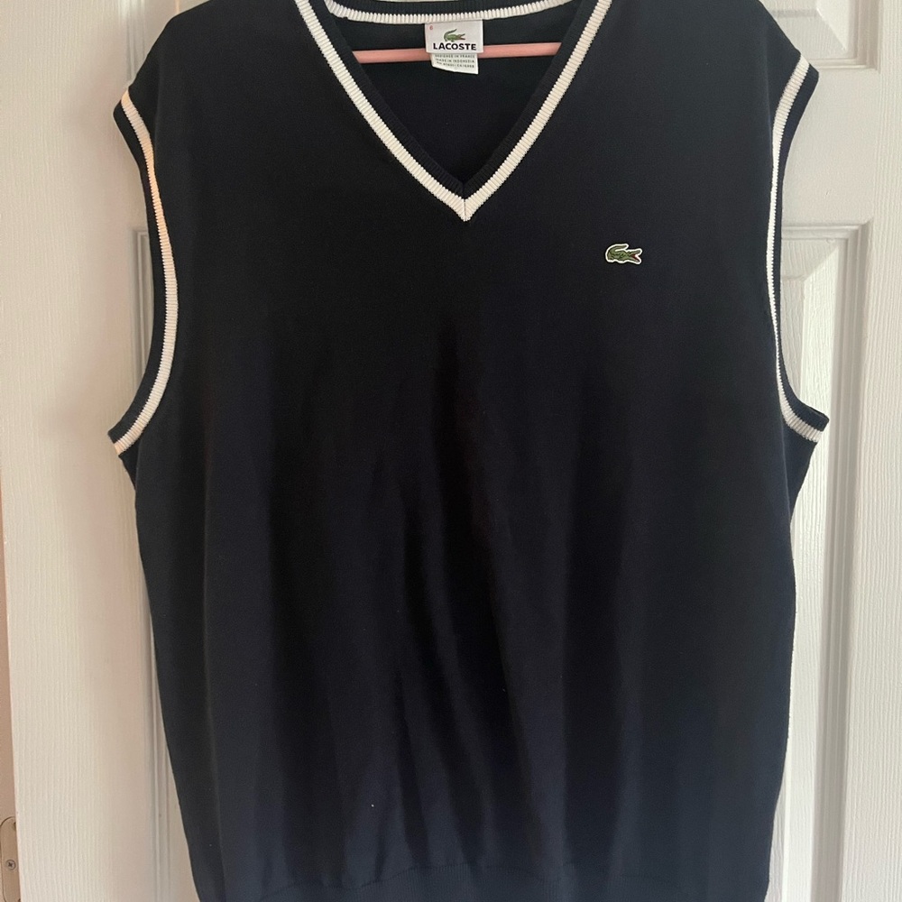 NWOT Women's Lacoste Navy V-Neck Sweater Vest with White Trim